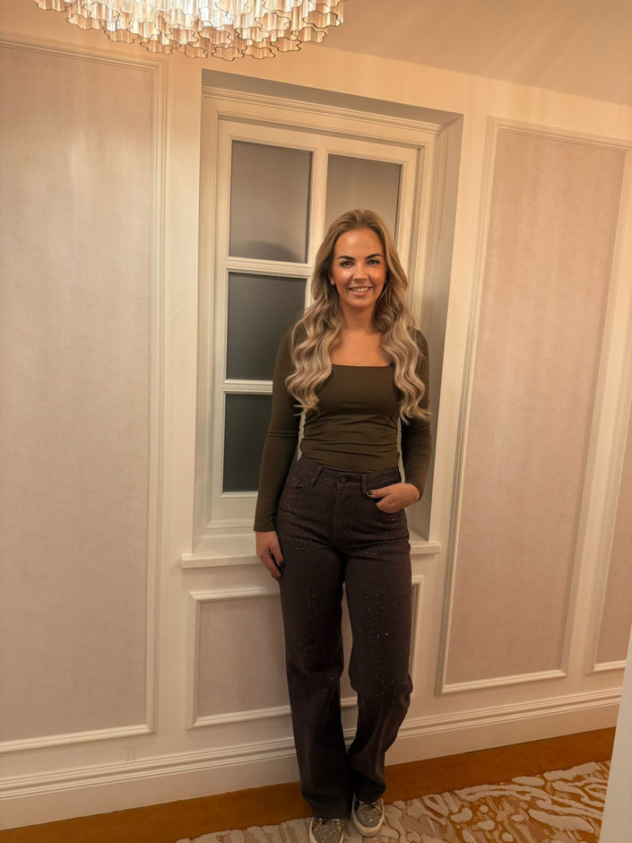 Donkerbruine jeans met glitters
