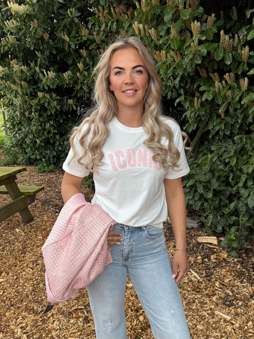 Iconic t-shirt wit roze