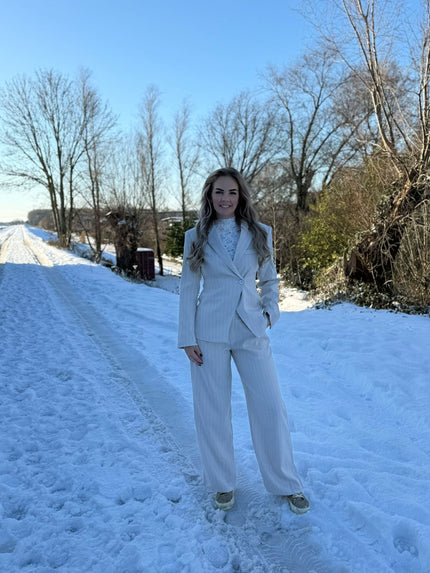 2-delig pak beige gestreept