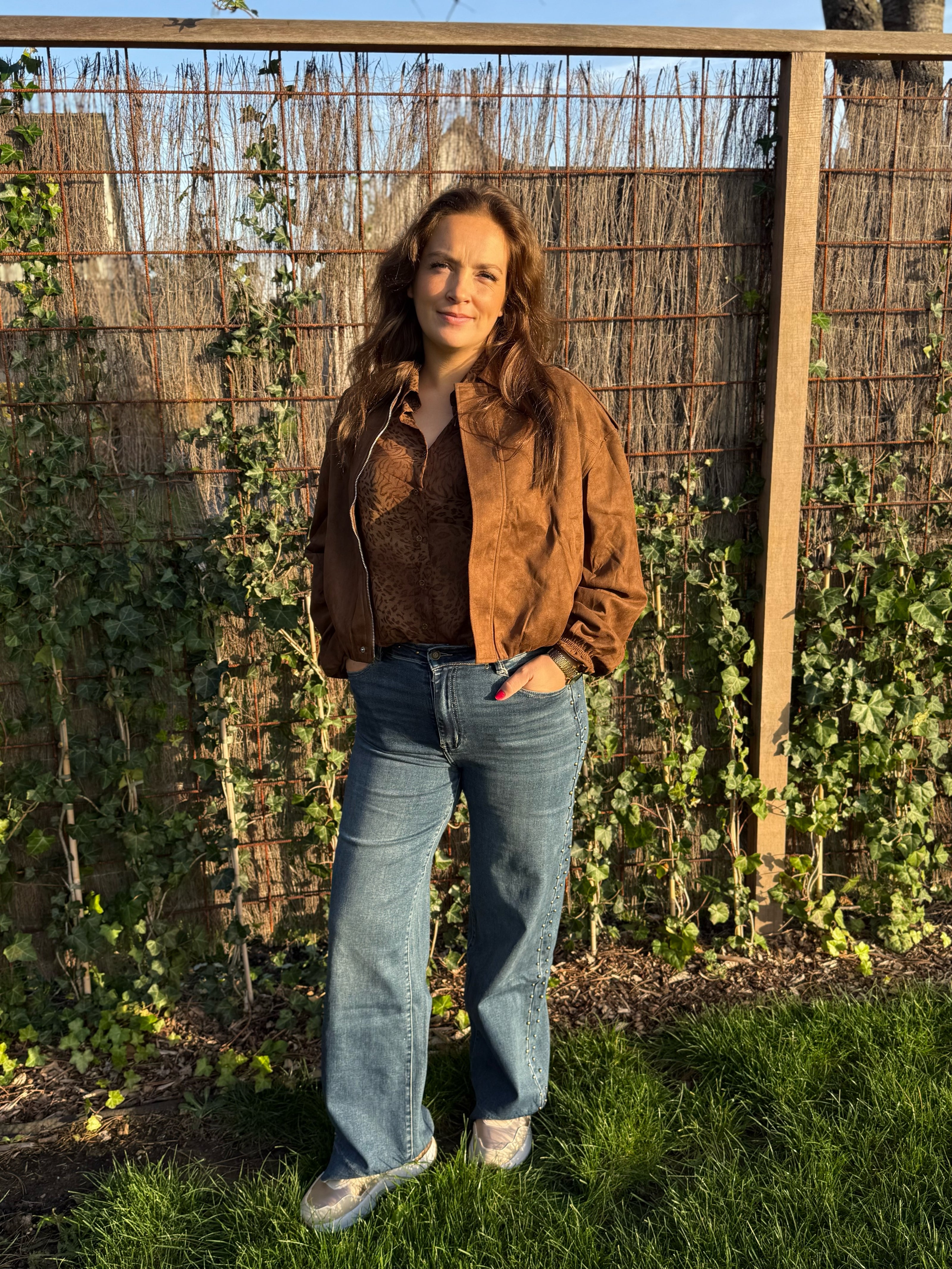 Suède look jasje bruin