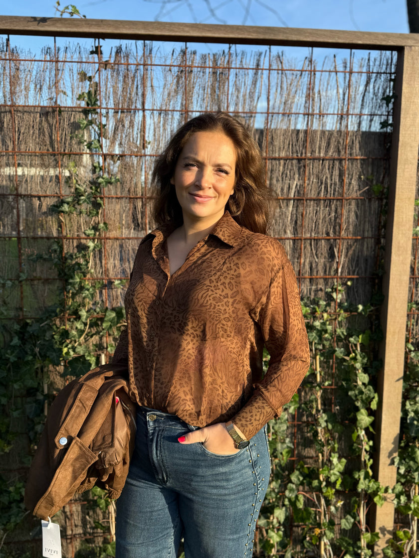 Blouse lichtbruine print