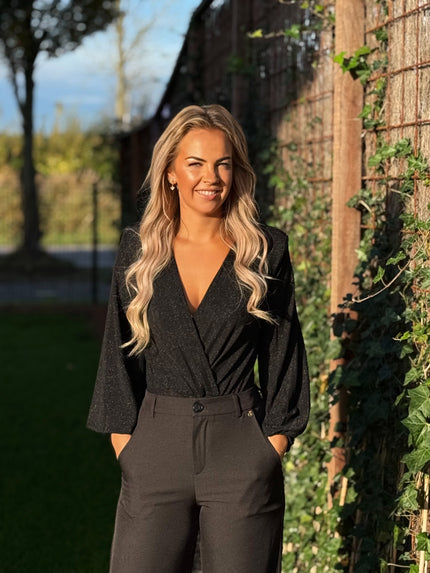 Zwarte glitter body V-hals